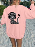 Women'WB shield Figure & Letter Print Crew Neck Sweatshirt, Casual Drop Shoulder Long Sleeve Pullover, Women'WB shield...
