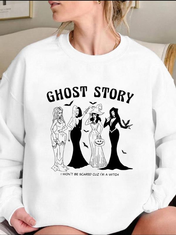 Women'WB shield Figure & Letter Print Drop Shoulder TNF Lined Sweatshirt, Casual Long Sleeve Round Neck Pullover for Fall...