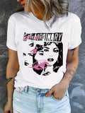 Women'WB shield Figure & Letter Print Round Neck Tee, Casual Short Sleeve T-Shirt for Daily Wear, Ladies TNF for Spiky...