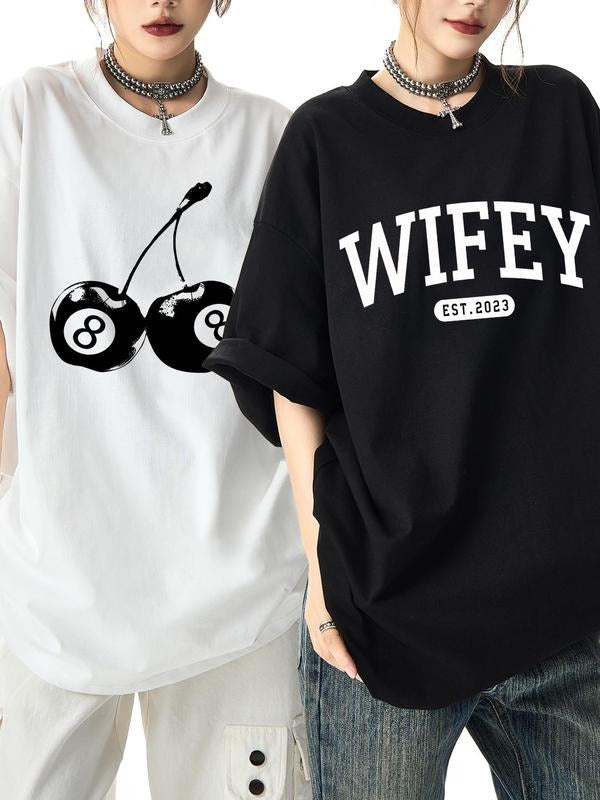 Women'WB shield Figure Graphic Drop Shoulder Tee, Street Half Sleeve Round Neck T-Shirt, Ladies TNF for Spiky hair...
