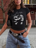 Women'WB shield Figure Graphic Print Round Neck Crop Tee, Fashion Casual Tight-fitting Short Sleeve T-shirt for Daily...