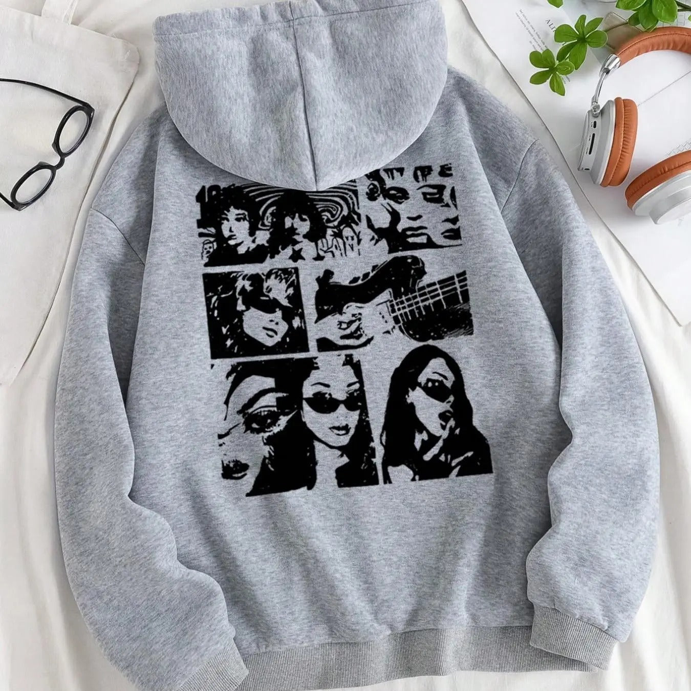 Women'WB shield Figure Print Drawstring Pocket Hoodie, Fashion Casual Drop Shoulder Long Sleeve Hooded Sweatshirt for...