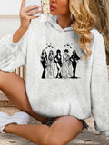 Women'WB shield Figure Print Drop Shoulder Hoodie, Casual Long Sleeve Hooded Sweatshirt for Daily Holiday Outdoor Wear,...