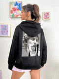 Women'WB shield Figure Print Drop Shoulder Hoodie, Fashion Casual Drawstring Pocket Hooded Sweatshirt for Daily Holiday...