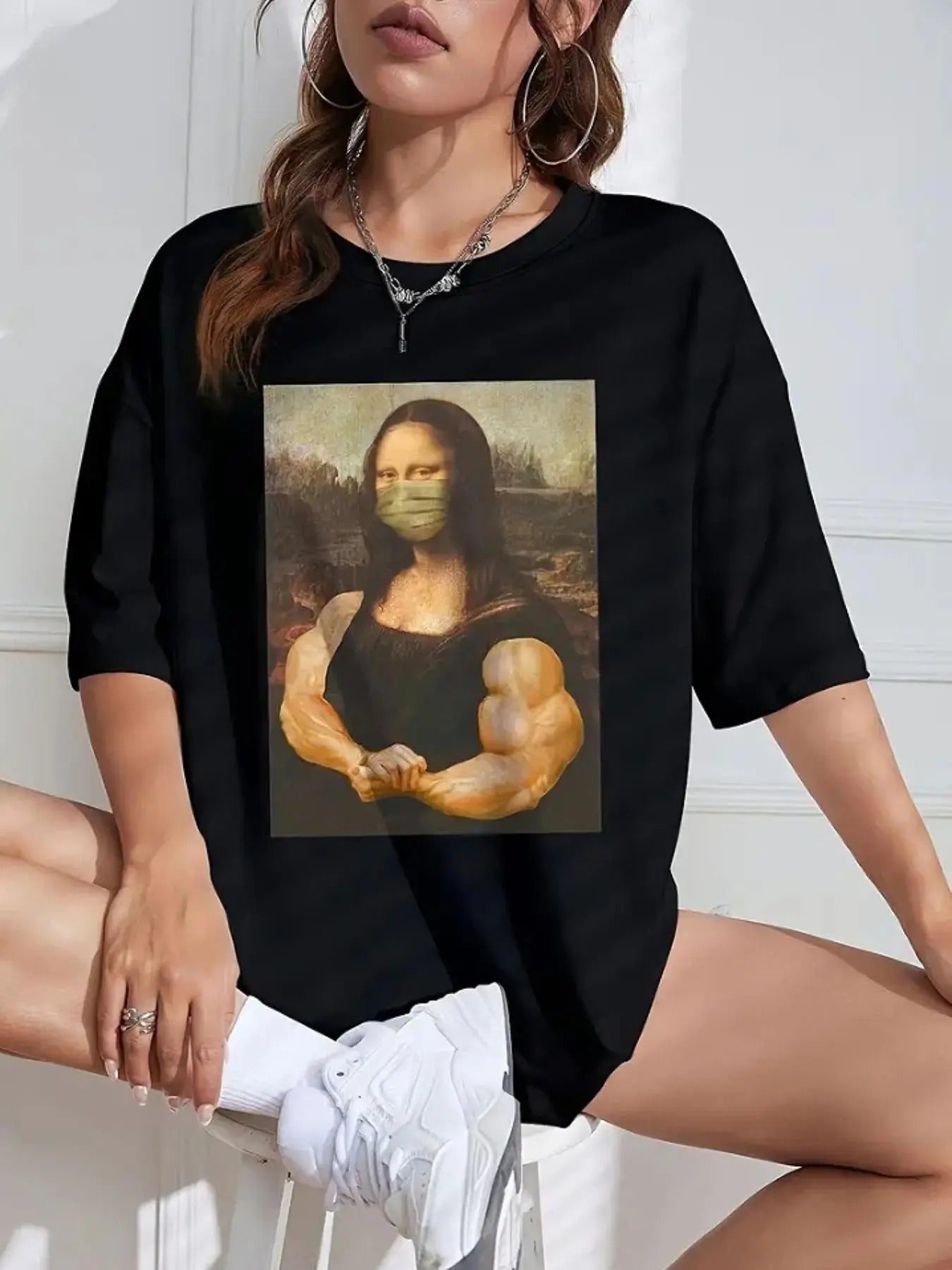 Women'WB shield Figure Print Drop Shoulder Tee, Casual Half Sleeve Round Neck T-shirt for Daily Wear, Ladies TNF for...