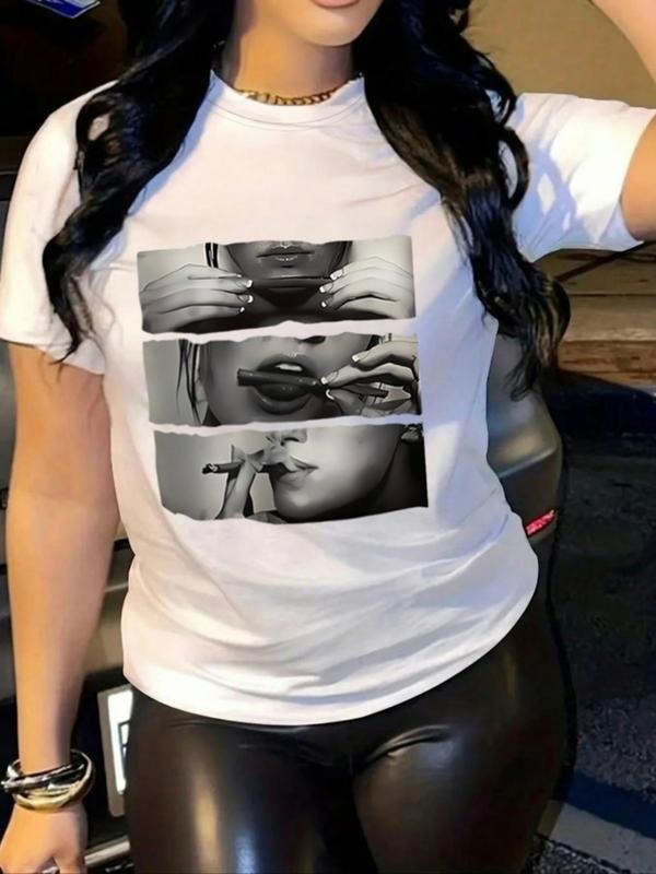 Women'WB shield Figure Print Round Neck Tee, Casual Short Sleeve Crew Neck T-shirt for Summer, Fashion Women'WB shield...