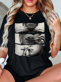 Women'WB shield Figure Print Round Neck Tee, Stylish Casual Crew Neck Short Sleeve T-Shirt for Daily Holiday Vacation...