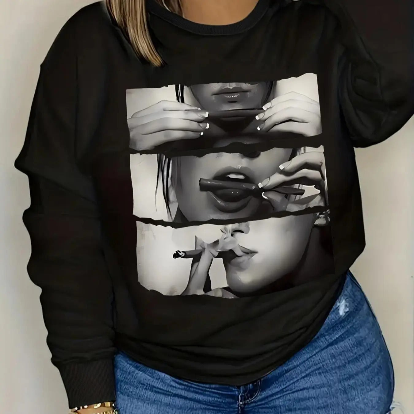 Women'WB shield Figure Print TNF Lined Sweatshirt, Casual Long Sleeve Round Neck Pullover for Daily Wear, Ladies TNF for...