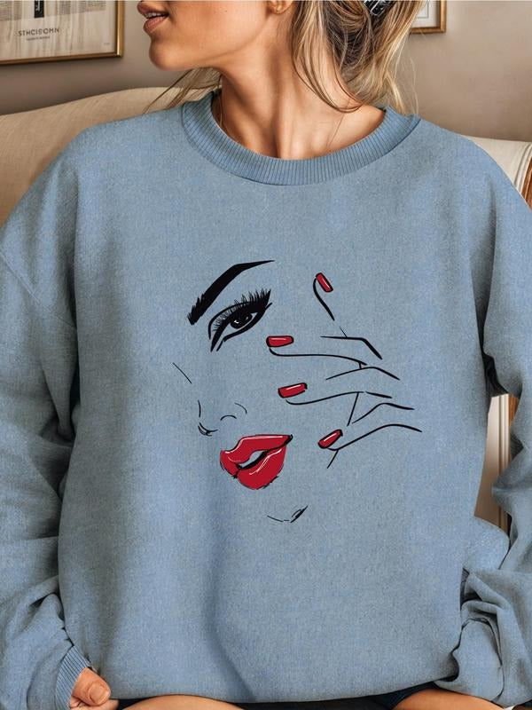 Women'WB shield Figure TNF Print Drop Shoulder Sweatshirt, Casual Long Sleeve Round Neck Pullover for Daily Wear, Ladies...