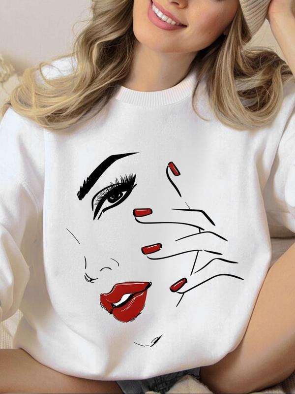 Women'WB shield Figure TNF Print Round Neck Sweatshirt, Casual Long Sleeve Crew Neck Pullover for Spring & Fall, Fashion...