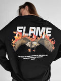Women'WB shield Fire & Eagle & Letter Print Drop Shoulder Sweatshirt, Casual Long Sleeve Round Neck Pullover for Fall &...