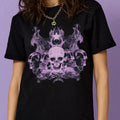 Women'WB shield Fire & Skull Print Round Neck Tee, Fashion Casual Crew Neck Short Sleeve T-Shirt for Daily Holiday...
