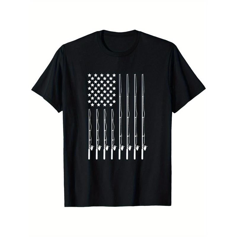 Women'WB shield Fishing Patriotic American Flag T-Shirt, Black, Cotton Casual Round Neck Outdoor Short Sleeve T-Shirt...