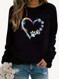 Women'WB shield Fitted Heart Print Drop Shoulder Crewneck Sweatshirt, Comfort Casual Paw Print Longsleeves Round Neck...