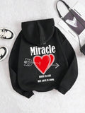 Women'WB shield Fitted Letter & Heart Print Drop Shoulder Hoodie, Fashion Casual Comfort Drawstring Pocket Long Sleeve...