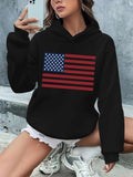 Women'WB shield Flag Print Drop Shoulder Hoodie, Casual Long Sleeve Hooded Sweatshirt for Daily Holiday Outdoor Wear,...