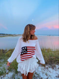 Women'WB shield Flag Print Drop Shoulder Sweater, Casual Long Sleeve Boat Neck Jumper for Fall & Winter, Fashion Ladies'...