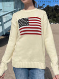 Women'WB shield Flag Print Drop Shoulder Sweater, Casual Long Sleeve Round Neck Jumper for Daily Wear, Ladies Knitwear...