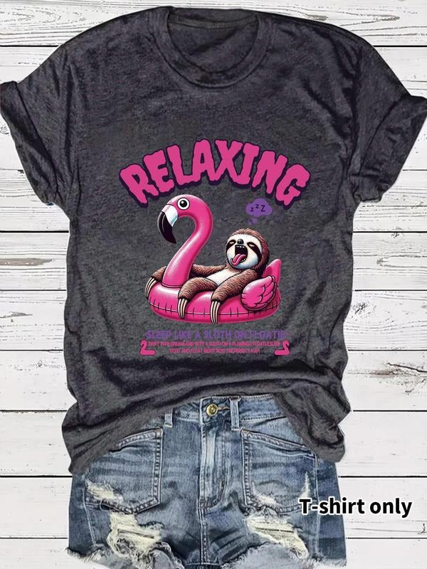 Women'WB shield Flamingo & Letter Print Round Neck Tee, Fashion Casual Crew Neck T-Shirt for Daily Holiday Vacation...