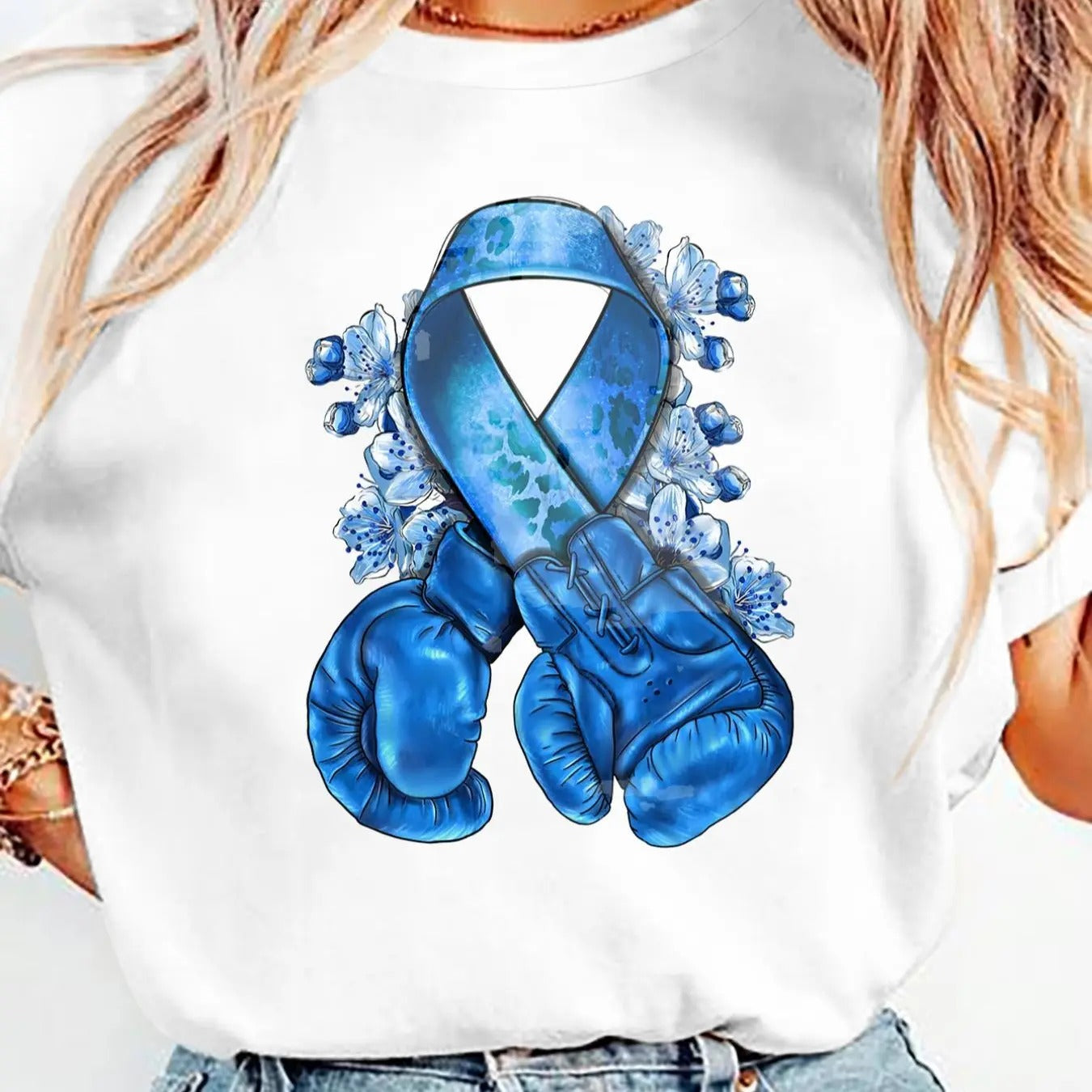 Women'WB shield Floral & Boxing Glove Print Round Neck Tee, Casual Short Sleeve Crew Neck T-Shirt for Daily Wear, Women...