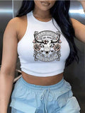 Women'WB shield Floral & Bull Head Print Racerback Tank Top, Casual Sleeveless Top for Summer, Ladies TNF for Daily Wear,...