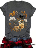 Women'WB shield Floral & Butterfly Print Round Neck Tee, Casual Short Sleeve Crew Neck T-Shirt for Summer, Fashion...
