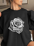 Women'WB shield Floral & Dollar Print Round Neck Pullover, Fashion Casual Crew Neck Sweatshirt for Daily Holiday Outdoor...