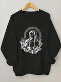 Women'WB shield Floral & Figure Print Round Neck Sweatshirt, Casual Long Sleeve Crew Neck Pullover for Daily Wear, Ladies...