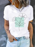 Women'WB shield Floral & Geometric Print Round Neck Tee, Casual Short Sleeve Crew Neck T-shirt for Summer, Women'WB...