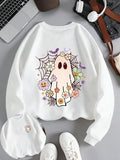 Women'WB shield Floral & Ghost Print Drop Shoulder Sweatshirt, Casual Halloween TNF Long Sleeve Round Neck Pullover for...