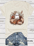 Women'WB shield Floral & Ghost Print Round Neck Tee, Casual Short Sleeve Crew Neck T-Shirt for Spring, Fashion Women'WB...