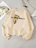 Women'WB shield Floral & Letter & Arrow Print Drop Shoulder Sweatshirt, Casual Long Sleeve Round Neck Pullover for Daily...