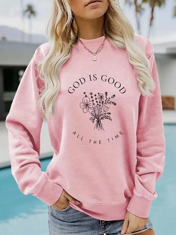 Women'WB shield Floral & Letter Print Crew Neck Sweatshirt Pullover, Fashion Casual Long Sleeve Sweatshirt for Daily...