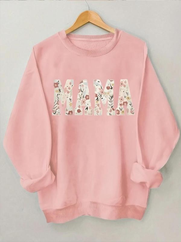 Women'WB shield Floral & Letter Print Crew Neck Sweatshirt, Casual Long Sleeve Pullover Sweatshirts for Fall & Winter,...