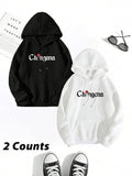 Women'WB shield Floral & Letter Print Drawstring Pocket Hoodie, Fashion Casual Long Sleeve Hooded Sweatshirt for Daily...