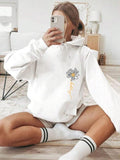 Women'WB shield Floral & Letter Print Drop Shoulder Drawstring Hoodie, Fashion Casual Kangaroo Pocket Hooded Sweatshirt...