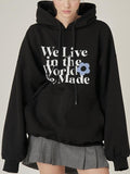 Women'WB shield Floral & Letter Print Drop Shoulder Hoodie, Fashion Casual Drawstring Pocket Hooded Sweatshirt for Daily...