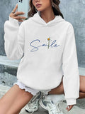 Women'WB shield Floral & Letter Print Drop Shoulder Hoodie, Fashion Casual Long Sleeve Hooded Sweatshirt for Daily...