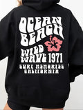 Women'WB shield Floral & Letter Print Drop Shoulder Hoodie, Trendy Drawstring Kangaroo Pocket Hooded Sweatshirt for Daily...