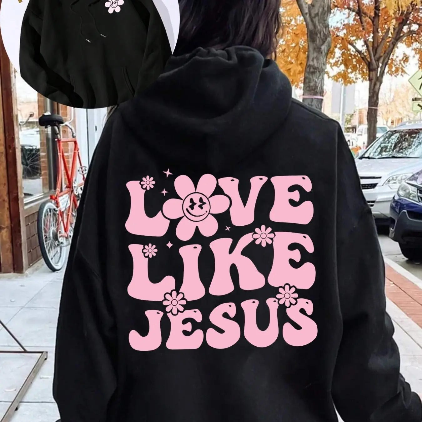 Women'WB shield Floral & Letter Print Drop Shoulder Long Sleeve Hoodie, Fashion Casual Drawstring Pocket Hooded...