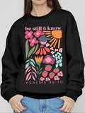 Women'WB shield Floral & Letter Print Drop Shoulder Sweatshirt, Casual Long Sleeve Round Neck Pullover for Fall & Winter,...