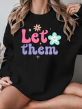 Women'WB shield Floral & Letter Print Drop Shoulder Sweatshirt, Casual Long Sleeve Round Neck Pullover for Fall & Winter,...