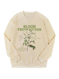 Women'WB shield Floral & Letter Print Drop Shoulder Sweatshirt, Trendy Casual Long Sleeve Round Neck Pullover for Daily...