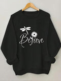 Women'WB shield Floral & Letter Print Drop Shoulder TNF Lined Sweatshirt, Casual Long Sleeve Round Neck Pullover for...