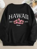 Women'WB shield Floral & Letter Print Drop Shoulder TNF Lined Sweatshirt, Casual Long Sleeve Round Neck Pullover for Fall...