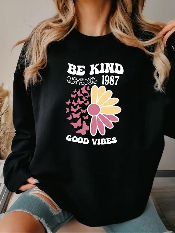 Women'WB shield Floral & Letter Print Drop Shoulder TNF Lined Sweatshirt, Trendy Casual Long Sleeve Round Neck Pullover...