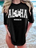 Women'WB shield Floral & Letter Print Drop Shoulder Tee, Casual Comfy Round Neck Half Sleeve T-Shirt for Daily Wear,...