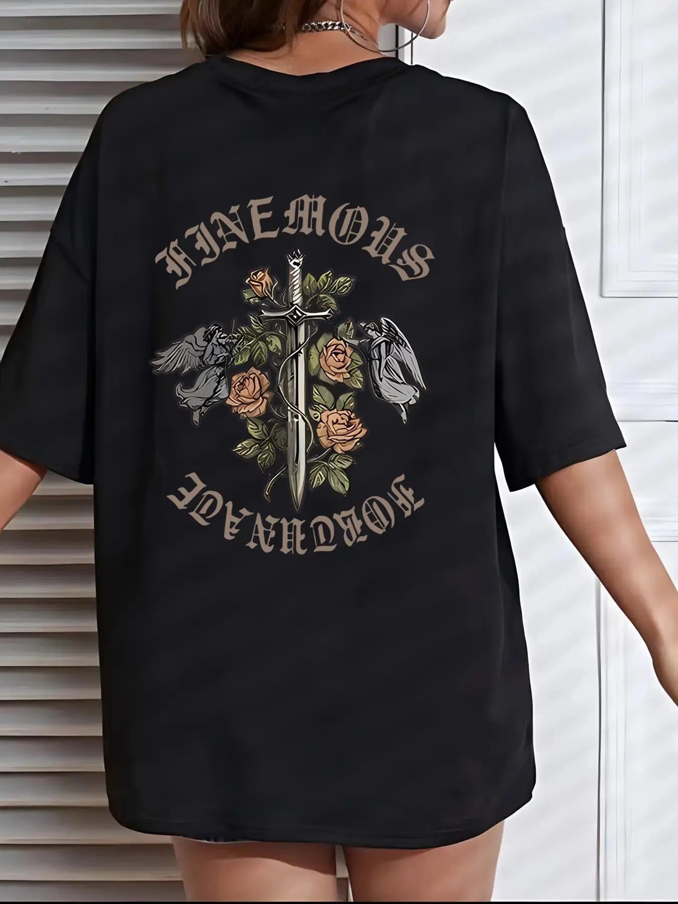 Women'WB shield Floral & Letter Print Drop Shoulder Tee, Casual Half Sleeve Round Neck Graphic T-shirt for Daily Wear,...
