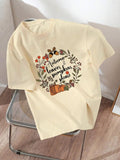 Women'WB shield Floral & Letter Print Drop Shoulder Tee, Casual Short Sleeve Round Neck T-Shirt for Summer, Ladies TNF...