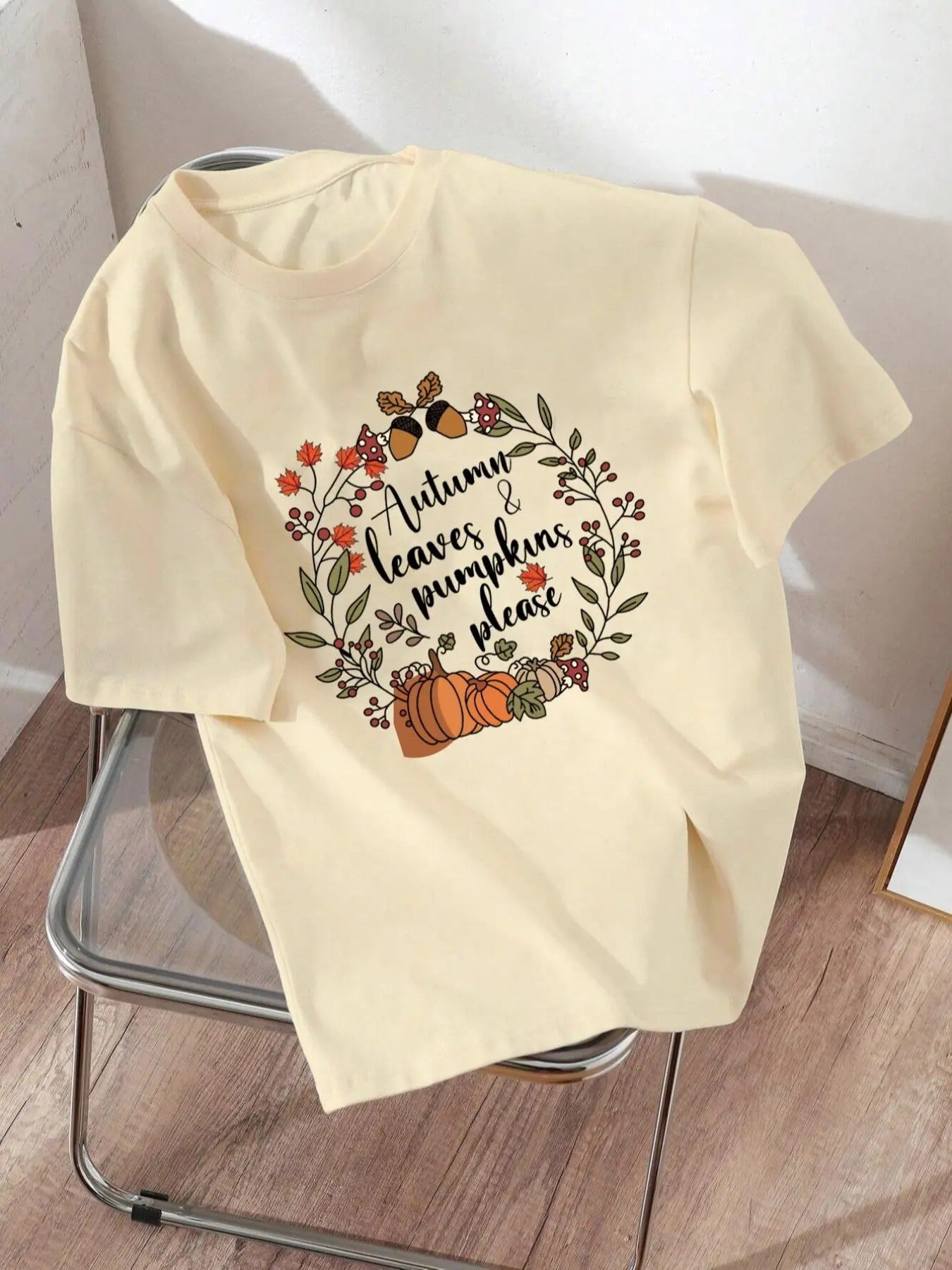 Women'WB shield Floral & Letter Print Drop Shoulder Tee, Casual Short Sleeve Round Neck T-Shirt for Summer, Ladies TNF...